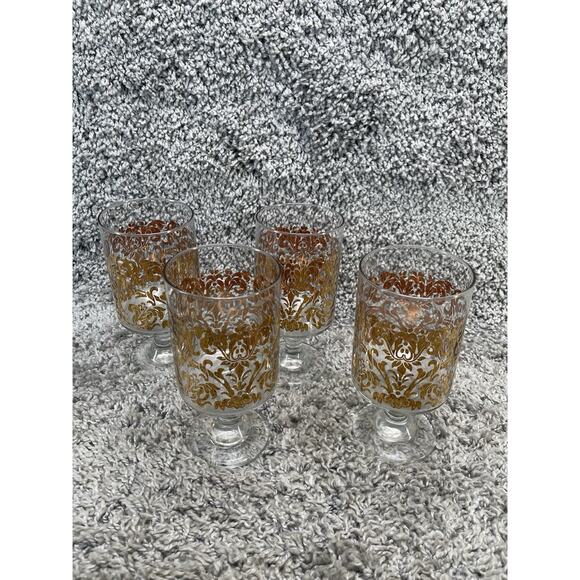 Cups Clear with Gold Swirl Flair Water Glasses Stemware Set of 4 Elegant Kitchen - Picture 9 of 10
